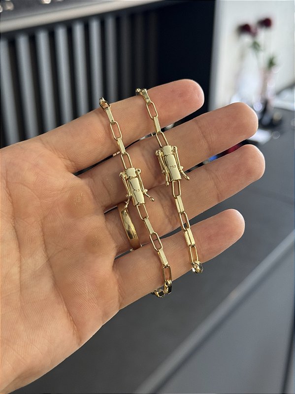 Pulseira Tijolinho 3,3mm FTD - Banhada a Ouro