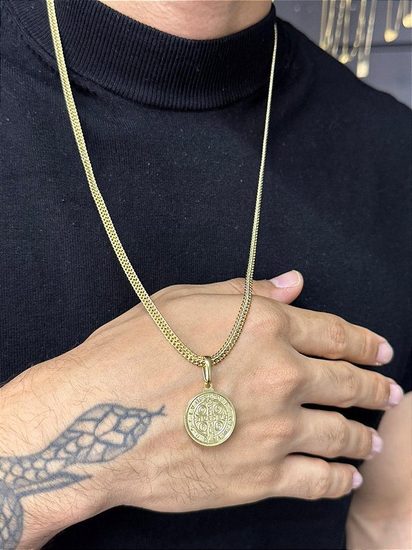 Corrente Grumet Imperador 4mm + Pingente São Bento - Banhado a Ouro