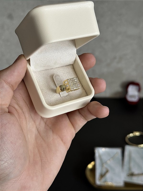 Anel Chuveiro Quadrado G - Banhado a Ouro