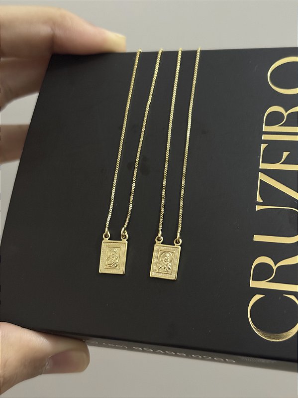 Escapulário Jesus e Nossa Sra Carmo - Banhada a Ouro