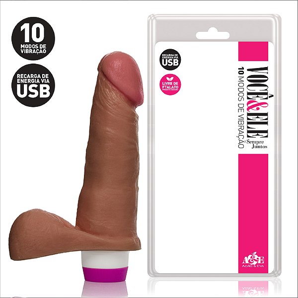 Pênis Realístico com Escroto, 10 Modos de Vibração Recarregável 16,5x4 cm Marrom