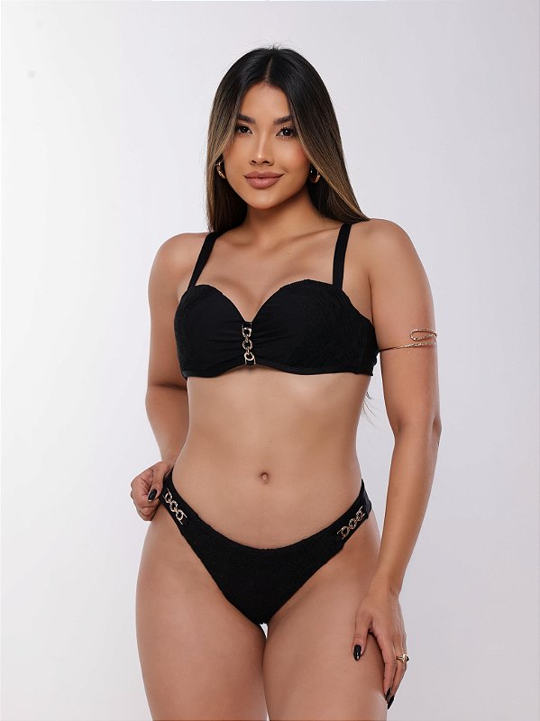 Biquini Top Renda Preto