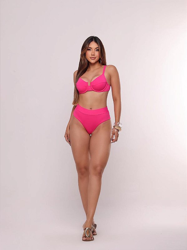 Básico Hot Pants Fio duplo Rosa