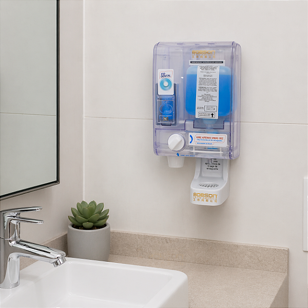 DISPENSER PROFISSIONAL 3 EM 1 PARA FIO DENTAL E ENXAGUANTE BUCAL BOBSON EVOLUTION TRANSPARENTE