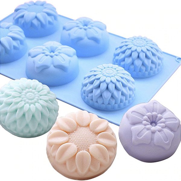 Molde Forma Silicone Atacado Sabonete 6 Cavidades Flor Floral S16