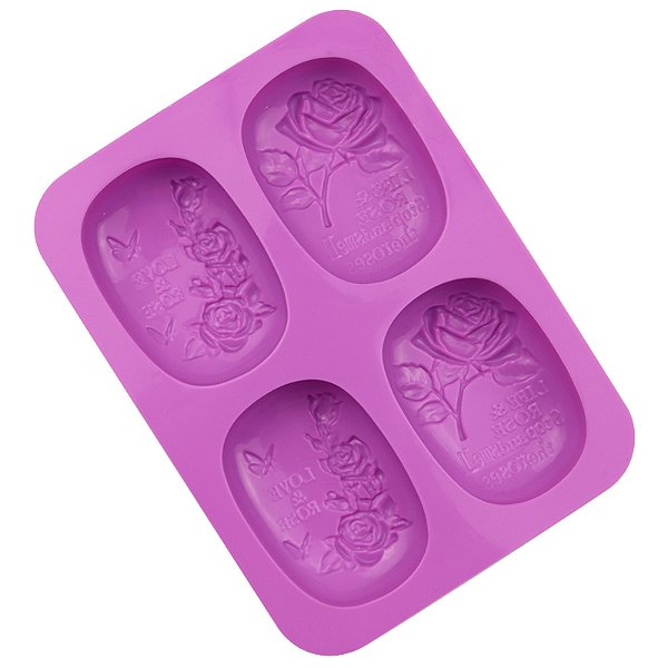 Molde Forma Silicone Atacado Sabonete Artesanal 4 Cavidades Rosa S24