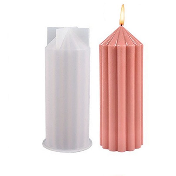 Molde de Silicone Atacado Vela Cilíndrica Vertical Linha Listras 12,1cm