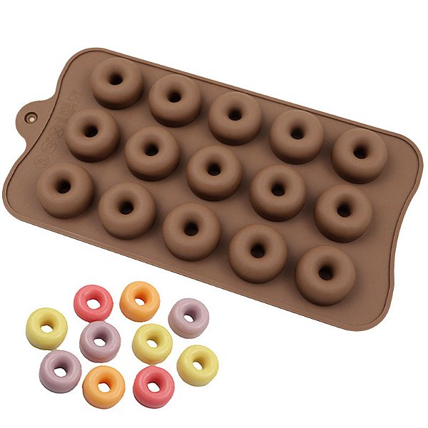 Molde de Silicone Atacado Mini Rosca Rosquinha Chocolate 15 Cavidades