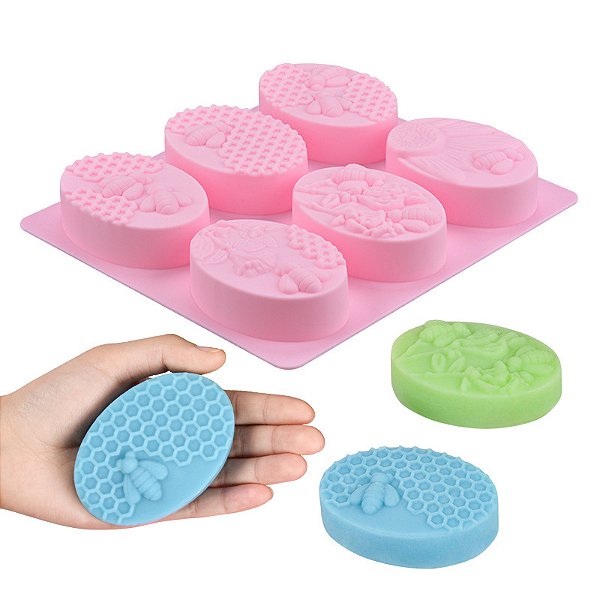 Molde de Silicone Atacado Sabonete Artesanal 6 Cavidades Abelha Colmeia S15