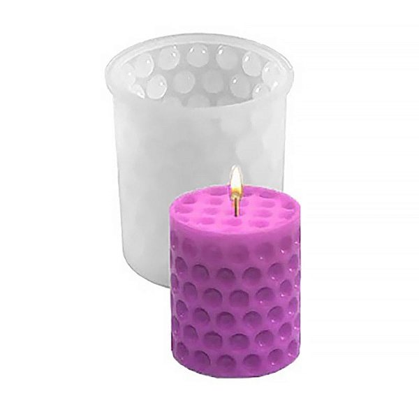 Molde de Silicone Atacado Vela Artesanal Cilíndrica Bubbles Bolinhas 6,7cm altura