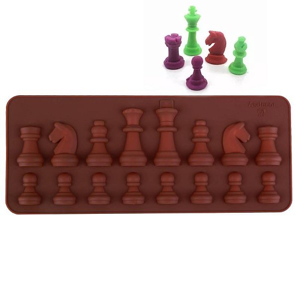 Forma Molde Silicone Peças Xadrez Chocolate Pasta Americana