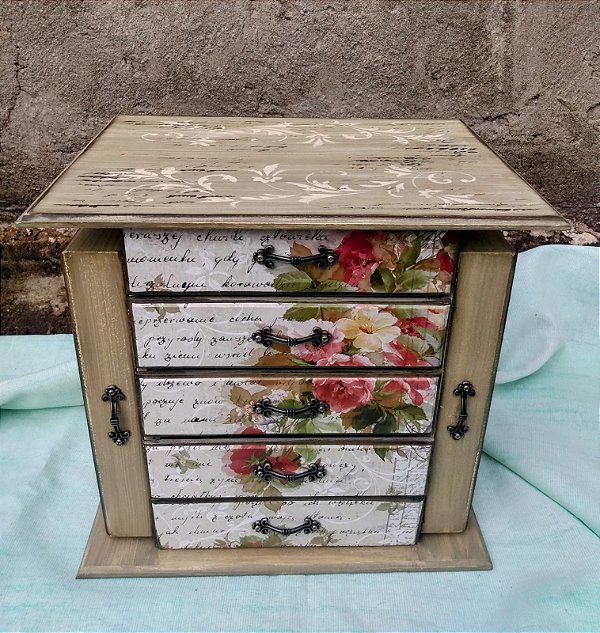 Comoda Porta Joias 5 Gavetas e 2 Portas Decorada Personalizada