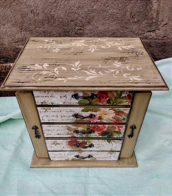 Comoda Porta Joias 5 Gavetas e 2 Portas Decorada Personalizada