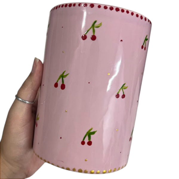 Porta Utensílios Cereja 15cm Luxo em Cerâmica - Preto