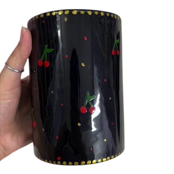 Porta Utensílios Cereja 15cm Luxo em Cerâmica - Rosa