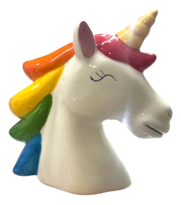 Cofre Unicórnio Cerâmica Decoração Infantil Cofrinho Unicórnio Branco