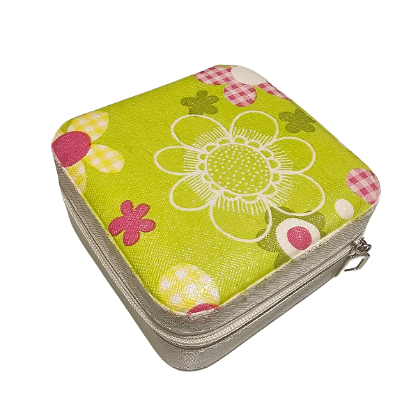Mini porta joia viagem - Verde com flores
