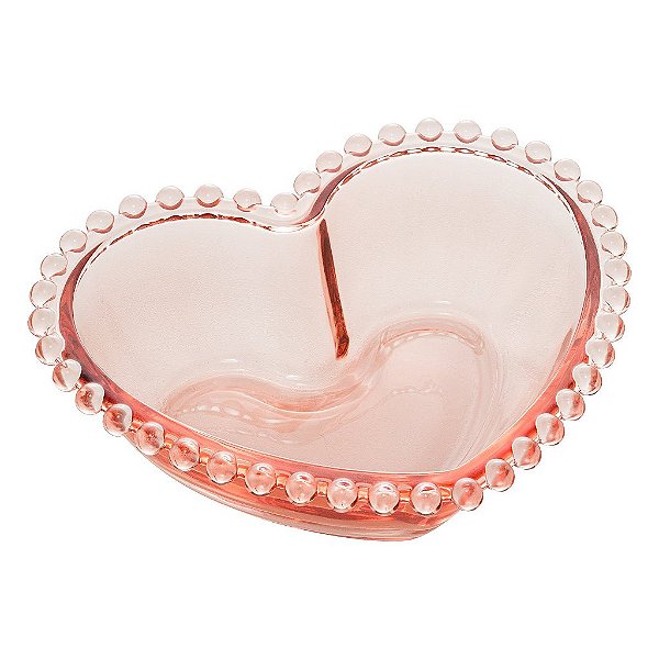 Conjunto 2 Bowls de Cristal Coração Pearl Rosa 13cm x 10,5cm x 4cm - Wolff