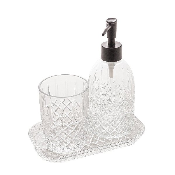 Conjunto 3 Peças para Banheiro de Vidro Diamante Preto - Lyor