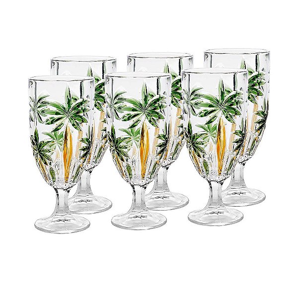 Conjunto 6 Taças de Cristal Palm Tree Handpaint 450ml - Wolff
