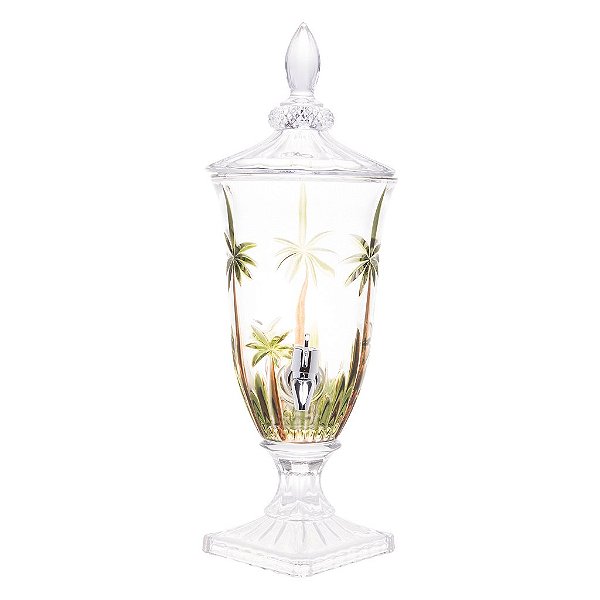 Suqueira de Cristal Ecológico com Pé e Tampa Palm Tree Handpaint 2L - Wolff