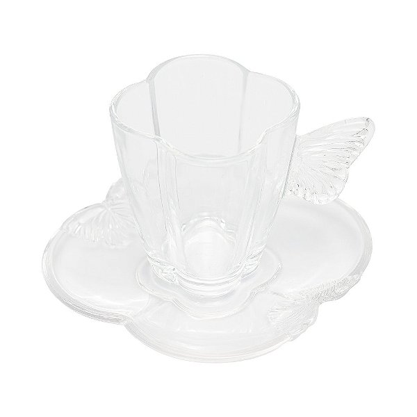 Conjunto 4 Xícaras de Café de Vidro com Pires Butterfly 80ml - Wolff