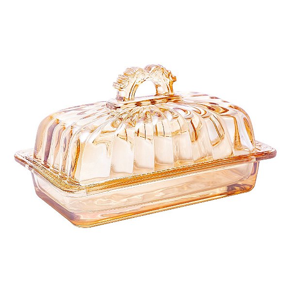 Manteigueira de Cristal Ecológico com Tampa Imperial Âmbar Metalizado 17,5cm x 10,5cm x 10cm - Lyor