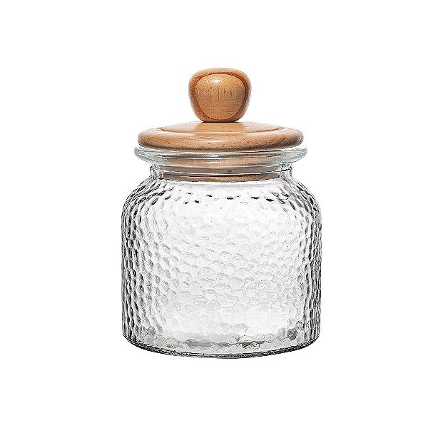 Porta Mantimento de Vidro Martelado com Tampa de Bambu 700ml - Wolff