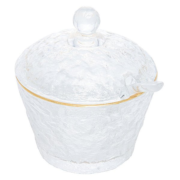 Açucareiro de Cristal Martelado com Colher e Tampa com Fio de Ouro Petra 270ml - Lyor