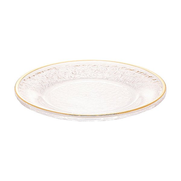 Prato Sobremesa de Cristal Martelado com Fio de Ouro Petra 20cm - Lyor
