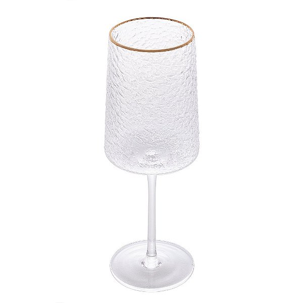 Taça de Vinho de Cristal Ecológico Martelado com Fio de Ouro Petra 600ml - Lyor