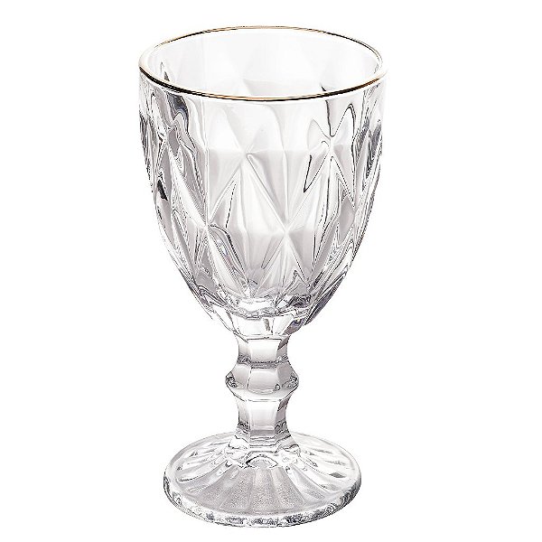 Conjunto 6 Taças de Água de Vidro com Fio de Ouro Diamond 330ml - Lyor