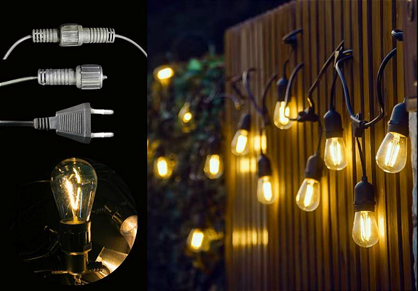 Varal de Luz Cordão com 5m e 10 Lâmpadas Branco Quente 110V