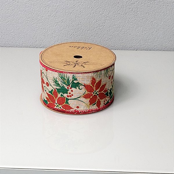 Fita Decorativa Natalina Floral 6.3cm x 9.14m