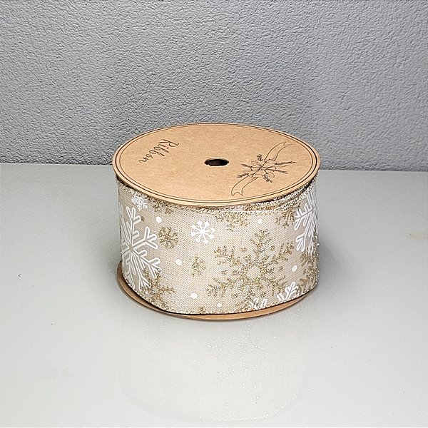 Fita Decorativa Natalina com Floco de Neve 6.3cm x 9.14m