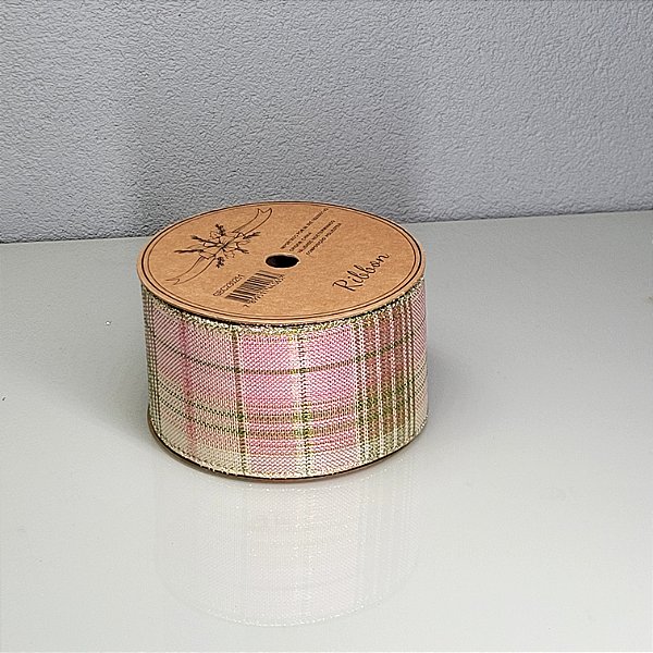 Fita Decorativa Natalina Xadrez Rosa 6.3cm x 9.14m