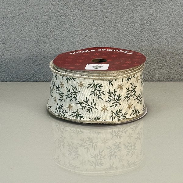 Fita Decorativa Aramada Estampa Hastes 6.3cm x 9.14m