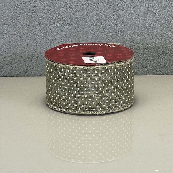 Fita Decorativa Aramada Juta com Pontos Brancos 6.3cm x 9.14m