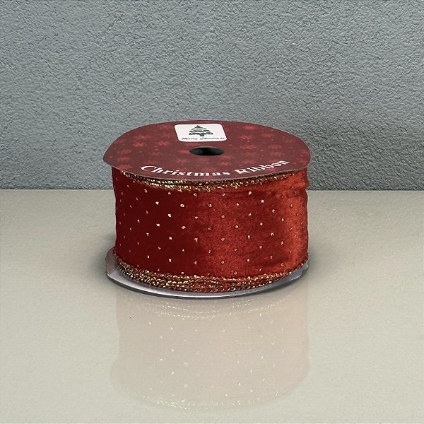 Fita Decorativa Aramada Vermelha com Pontos 6.3cm x 9.14m