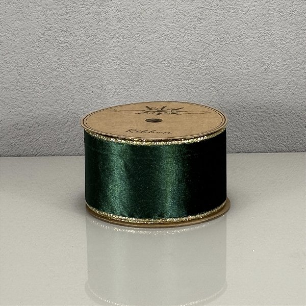 Fita Decorativa Aveludada Verde Escuro 6.3cm x 9.14m