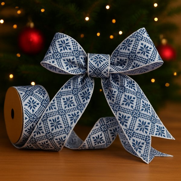 Fita Decorativa Azul e Branco 6.3cm x 9.14m
