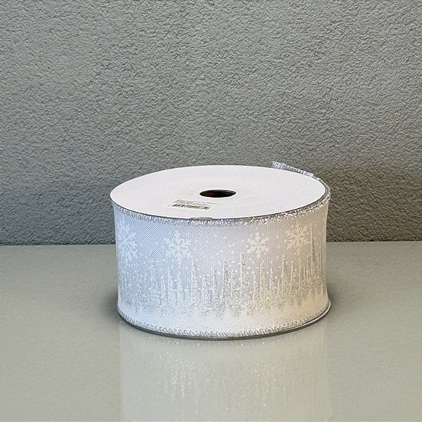 Fita Decorativa Branca com Prata 6.3cm x 9.14m