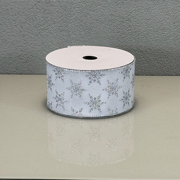 Fita Decorativa Cetim com Estampa Estrela 6.3cm x 9.14m