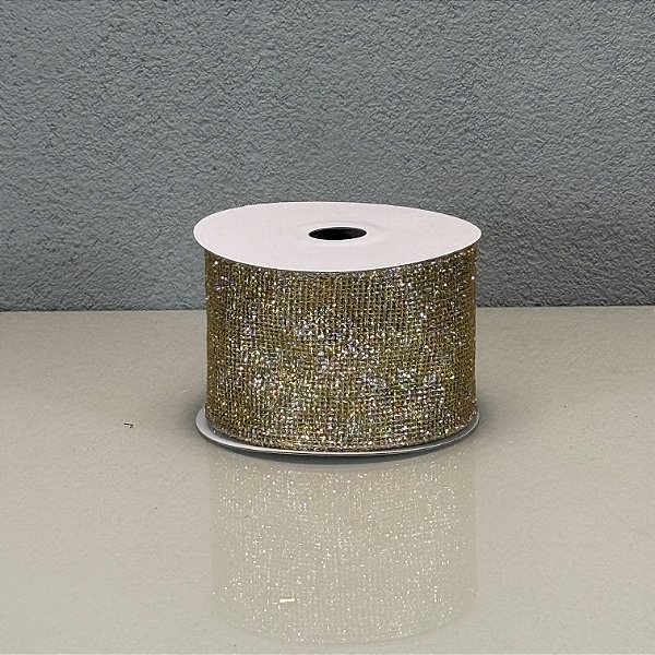 Fita Decorativa Champanhe Telada 6.3cm x 9.14m