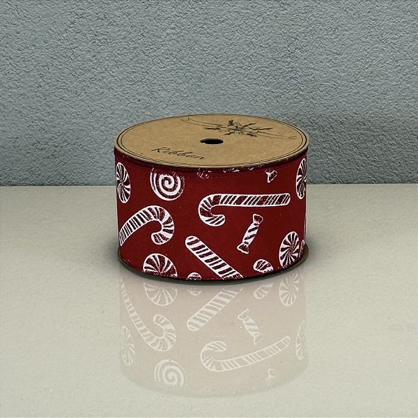 Fita Decorativa Estampa Candy Vermelha 6.3cm x 9.14m