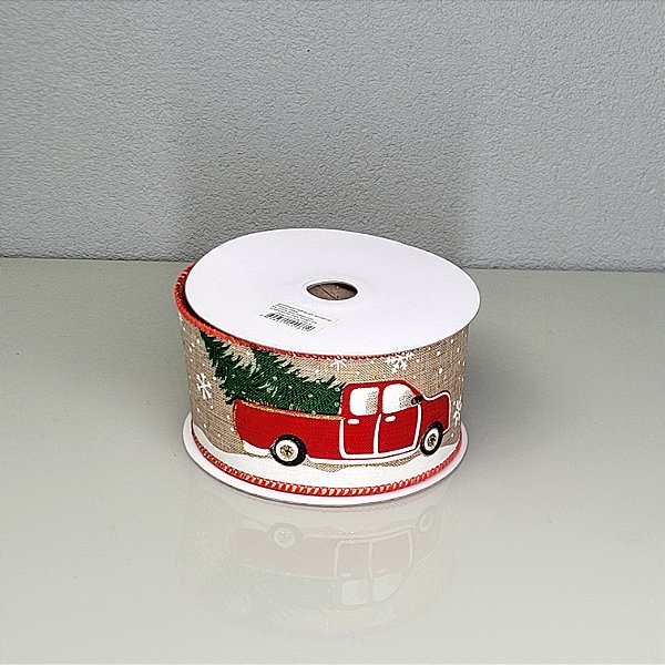 Fita Decorativa Estampa Carro Natural 6.3cm x 9.14m