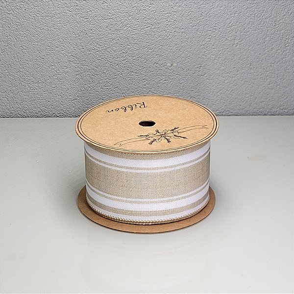 Fita Decorativa Estampa Listrada Creme 6.3cm x 9.14m