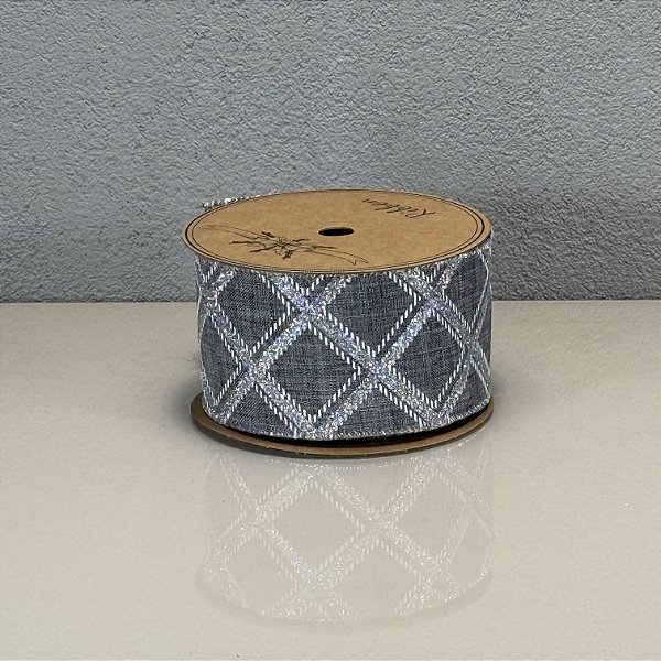 Fita Decorativa Estampa Losango Cinza 6.3cm x 9.14m