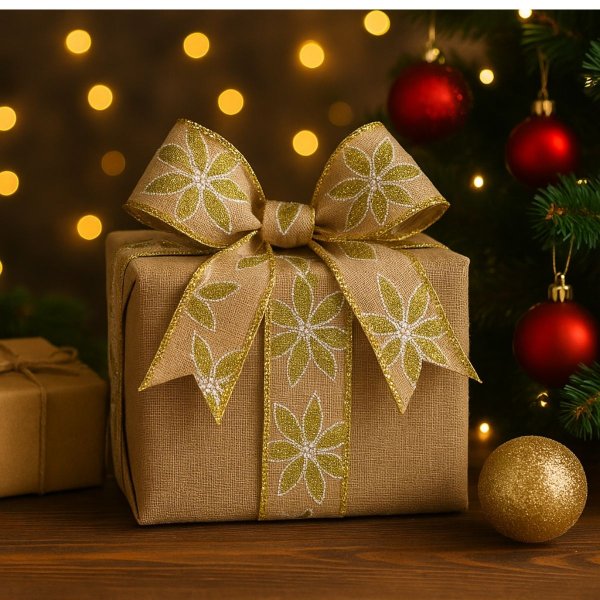 Fita Decorativa Floral com Fundo Natural 6.3cm x 9.14m