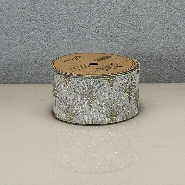 Fita Decorativa Floral em Champagne e Dourado 6.3cm x 9.14m